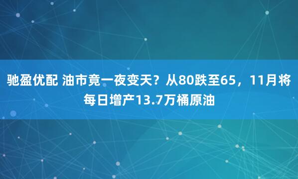 驰盈优配 油市竟一夜变天？从80跌至65，11月将每日增产13.7万桶原油